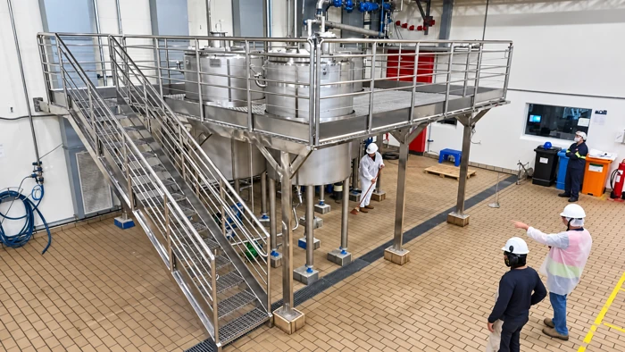 Estrutura industrial com plataforma e escada